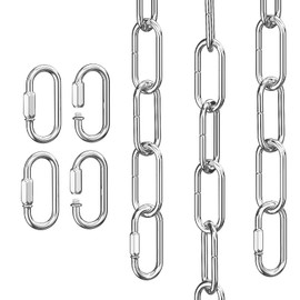 garini 6 Feet Industrial Silver Light Fixture Chain, Adjustable Metal Pendant Chandelier Chain Extension with Detachable Link, 2 Pack