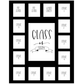 Rustic Red Door Co. School Years Picture Mat with 15 Openings – 11x14 School Days Photo Collage - No Frame – 2 Pre-School & Kindergarten to 12th Grade High School Graduation (Class of 2034, Black)