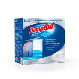 DampRid Fragrance Free Hanging Moisture Absorber, 15.4 oz., 6 Pack - Eliminates Musty Odors for Fresher Air, Ideal Moisture Absorbers for Closet, 10% More Moisture Absorbing Power*
