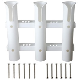 Tripquips Wall Mounted Fishing Rod Holder for Boat, Side Mount Holder Tube Links with Screws Fishing Rod Holder Rack 3 Pole Tubes for Truck-White