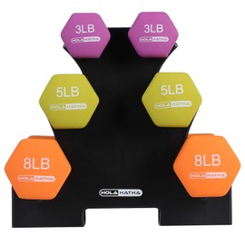 HolaHatha 2, 3, 5, 8, and 10 Pound Neoprene Dumbbell Free Hand Weight Set with Rack, Ideal for Home Exercises to Gain Tone and Definition, Pastel