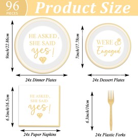 96Pcs Happy Engagement Party Supplies Engagement Paper Plates Napkins She Said Yes Party Tableware Set She Said Yes Disposable Dinnerware for Wedding Birthday Party Bridal Shower Decoration Serve 24