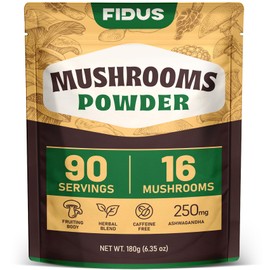 Fidus Daily Mushroom Superfood Powder | 16 in 1 Formula with 17300mg Adaptogens | Lions Mane, Cordyceps, Reishi | Supports Clarity, Energy & Wellbeing | 90 Servings