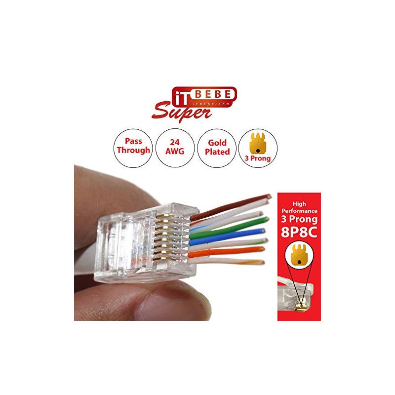 ITBEBE Paquete de 100 Conectores RJ45 de Paso A Través