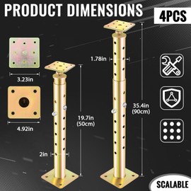 Threlaco 4 Pcs Adjustable Floor Jack House Floor Jacks Post Pole Galvanized House Jacks for Leveling Temporary Support Lifting Basement Joist Adjustment (High, 19.7-35.4 Inch)