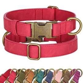 Didog Soft PU Leather Dog Collar, Durable Quick Released Dog Collars with Metal Buckle, Adjustable Red Pet Collar Faux Leather for Medium Small Dogs, Red, M Fit 13-21" Neck