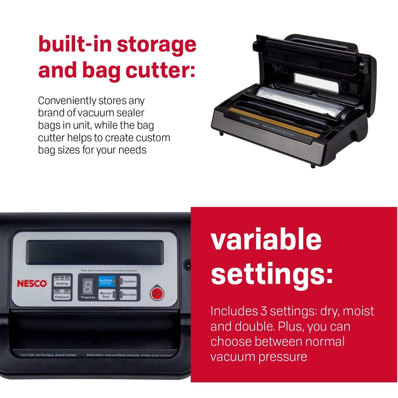 Nesco Deluxe Food VS-12 Vacuum Sealer, 130 Watts, Kit Bags