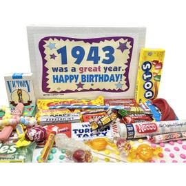 RETRO CANDY YUM ~ 1943 82nd Birthday Gift Box Nostalgic Candy Mix from Childhood for 82 Year Old Man or Woman Born 1943 Jr
