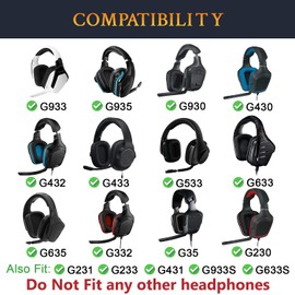 SOULWIT Ear Pads Ear Cushions for Logicool G35 G930 G933 G933S G935 G633 G633S G635 G533 G430 G431 G432 G433 G332 G230 G231 G231 G231 G231 Replacement for 33 Pad Noise Isolation Foam Protein Leather Black