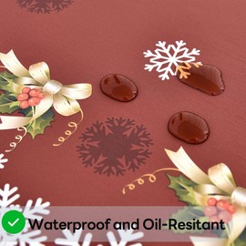 Yofori Christmas Table Cloth Rectangle Heavy Duty Vinyl Red Christmas Tablecloth Plastic Reusable Santa Tablecloth Wpieable Waterproof PVC Xmas Table Cover for Dining Party New Year(Red, 54"x84")
