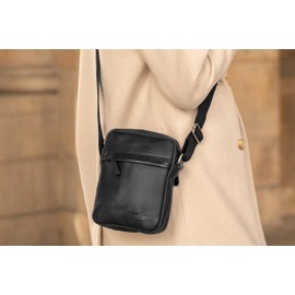 Gusti Karl Men's Leather Shoulder Bag Small Shoulder Bag Everyday Bag Crossbody Leather Vintage Black Leather, black