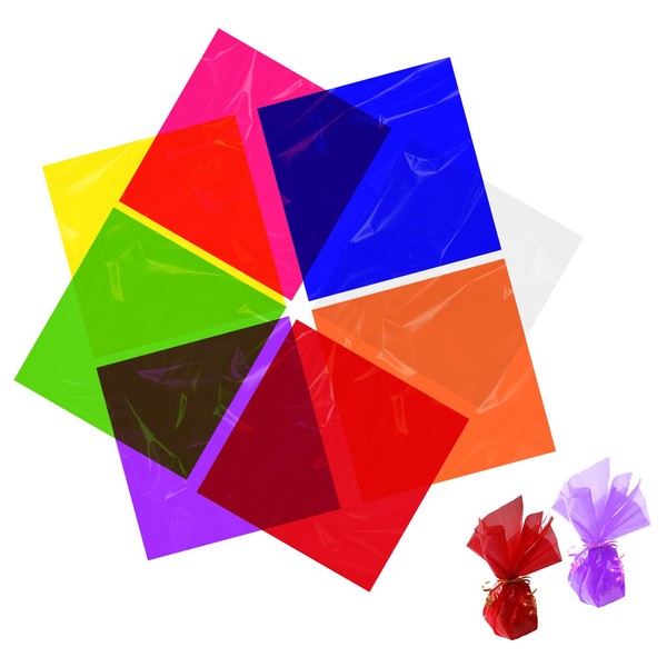 Rebanky Pack of 200 square cellophane wraps, colourful 19 x