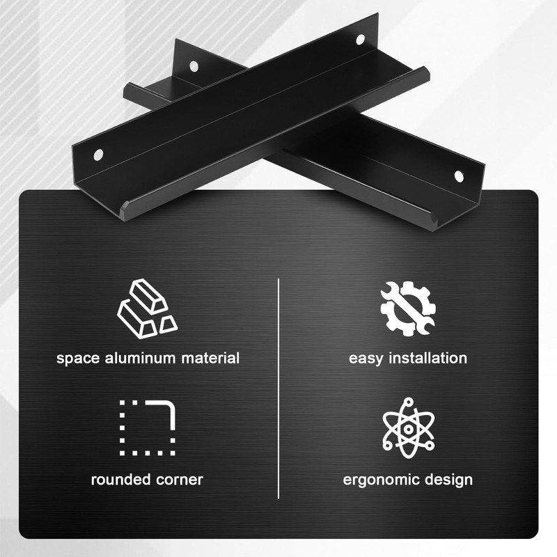 JIZZU 12 Pack Concealed Kitchen Door Handles, Black Cabinet Handles,
