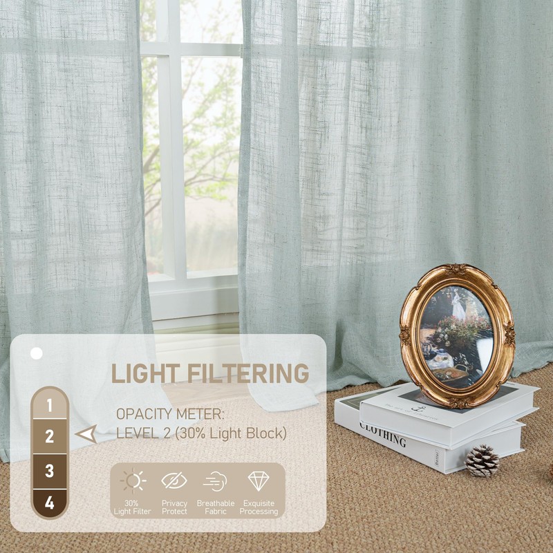 LAMIT Semi Sheer Linen Curtains 54 Inch Length 2 Panels,