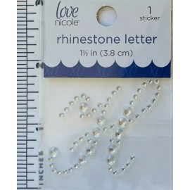 Love Nicole Letter Cursive H Rhinestone Sticker 1.5" Clear Crystal Scrapbook Monogram Bling