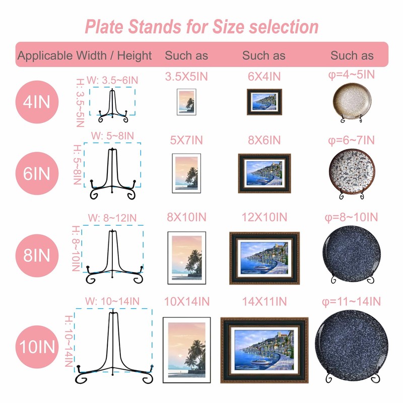 HENABLE 2PCS Premium Black Iron Plate Stands for Display 8