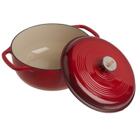 Lodge 6 Quart Enameled Cast Iron Dutch Oven with Lid – Dual Handles – Oven Safe up to 500° F or on Stovetop - Use to Marinate, Cook, Bake, Refrigerate and Serve – Island Spice Red