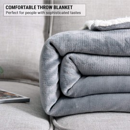 VIA MONTEN Sherpa Fleece Throw Blanket, Lightweight Warm and Cozy Reversible Soft Microfiber Fluffy Fleece Blanket for Bed Sofa Couch Settees, Kids Adult Gift Travel – Grey, Single Size 130 x 150 cm