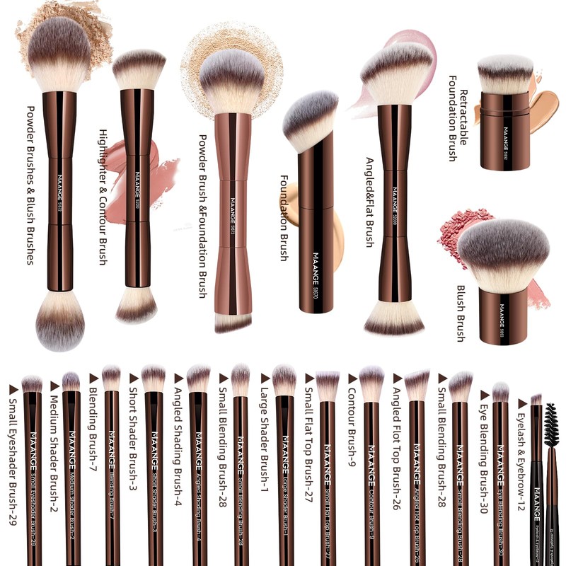 MAANGE 20 Pcs Makeup Brushes with Gift Box, Double-End Multi-functional