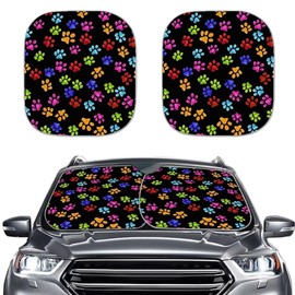 TSVAGA Auto Sun Shades for Windshield Universal Visor Shield Cover Colorful Dog Paw Spots Print Blocks UV Rays Car Interior Accessories Pack of 2