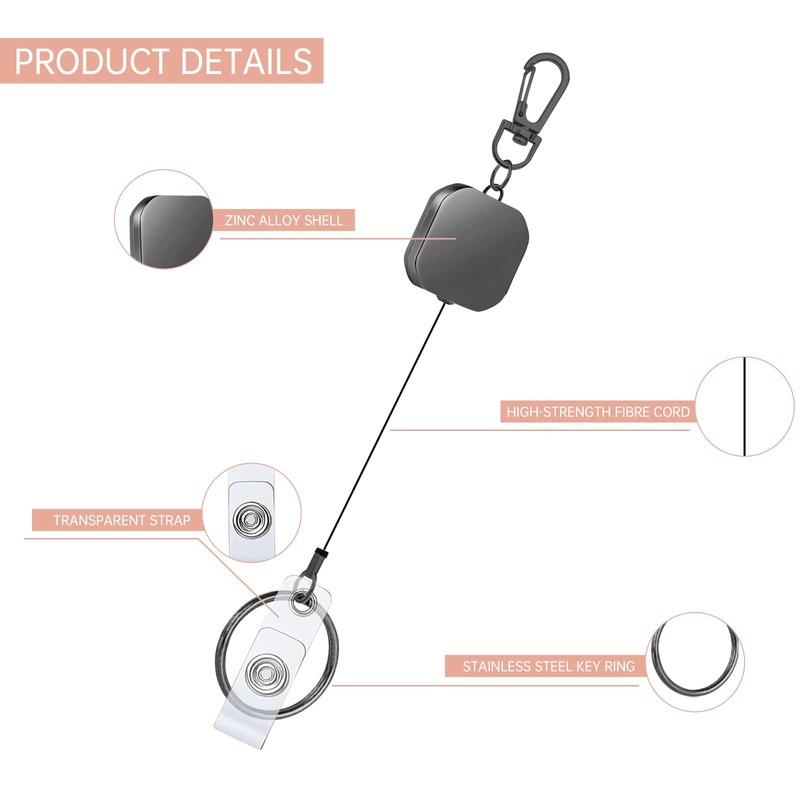 4 Pack Retractable Badge Reels with Metal Casing – Heavy