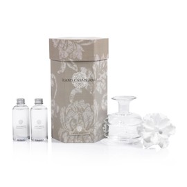 Zodax Grand Casablanca Porcelain Oil Diffuser - Home Fragrance Oil Diffuser Ideal for Living Room, Bathroom, Office - Flower Design - Gift Box Packaging Included - White Hibiscus - 6.76 Oz.