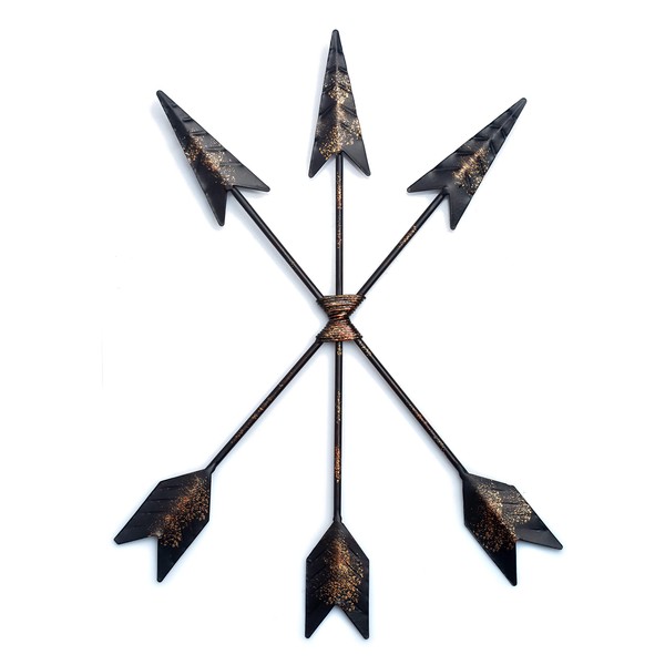 CraftyCrocodile Iron Arrow Wall Decor - Hanging Native American Arrow Decor with Sprinkles of Gold for Bedroom, Living Room, Kitchen - Rustic Style Metal Art for Home Interior