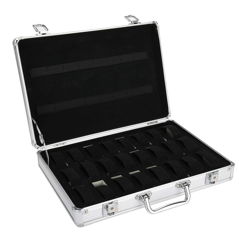 DAUERHAFT Watch Storage Box, 24 Grids Aluminum Alloy Suitcase Watch