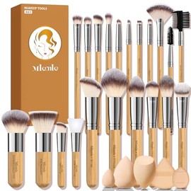 Makeup Brushes Set, Mlemle Professional 26 Pcs Makeup Kit, Include Concealers Powder Foundation Eye Blush shadows 21 Pcs Bamboo Makeup Brushes and 3 Makeup Sponge, 2 Powder Puff (A03)