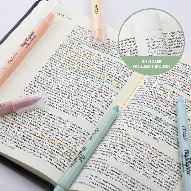 YISAN Bible Highlighter, Dry Highlighter,No Bleed Highlighter Marker Pens, 8