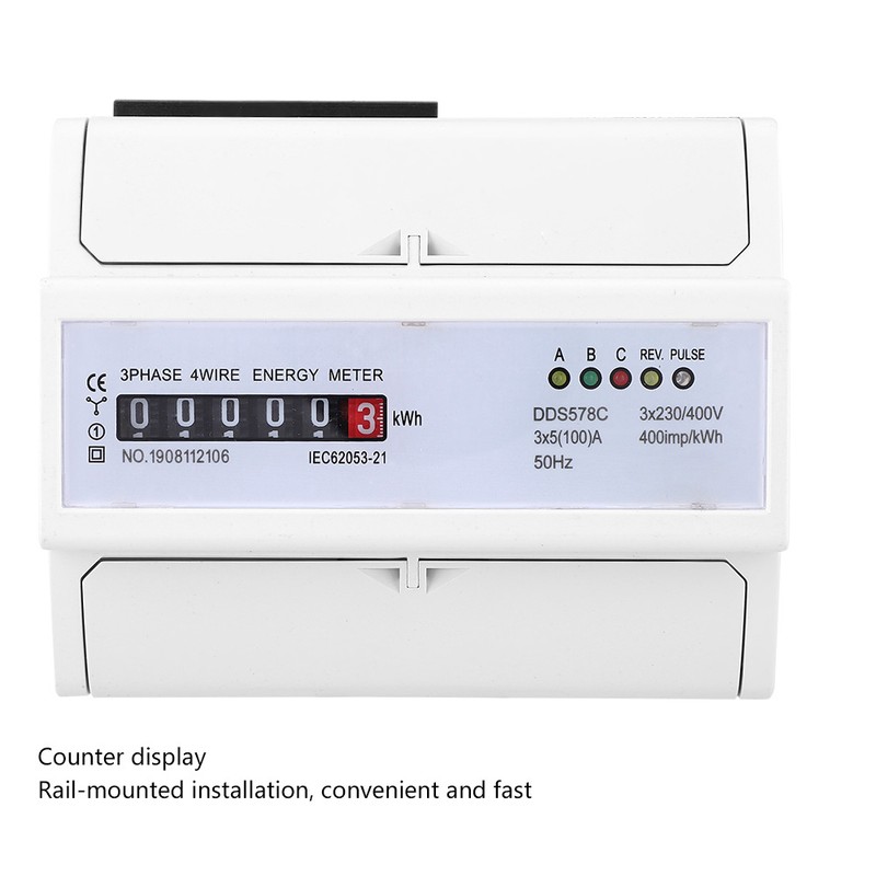 3 Phase 4 Wire 380V AC Energy Meter DIN Rail