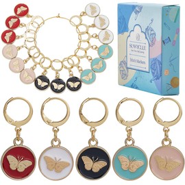 SUNNYCLUE 20Pcs 5 Colors Cute Crochet Markers Butterfly Stitch Markers Enamel Planner Charms Removable Leverback Earrings Hooks Knit Stitch Marker Charm for Crocheting Knitting Jewelry Making Supplies