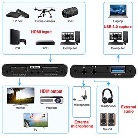 Vantisan 1080P Video Capture Card, 4K HDMI Capture Card, USB 3.0 Game Capture Device, 4K30Hz Video Capture Card for Streaming, Recording, Compatible with Windows/Mac/Linux - Plug & Play