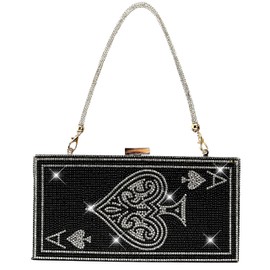 pearl&she Crystal Evening Bag Casino Vegas Novelty Ace of Spades Black Hearts Rhinestone Purses Poker Playing Cards Handbags Bling Clutch Gift.