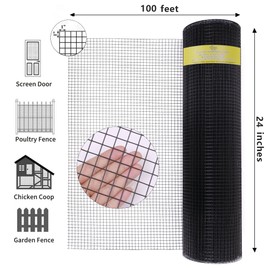 TUOKS Black Hardware Cloth 1 inch 24 x 100ft,16 Gauge Vinyl PVC Coated Welded Wire Fencing, Wire Mesh Roll,Rabbit Wire,Chicken Wire Fencing,Gopher Wire, Garden Fence, Rodent Wire