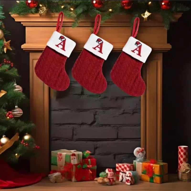 8 Inches Mini Pattern Embroidered Christmas Stocking Knitted Christmas Decorations