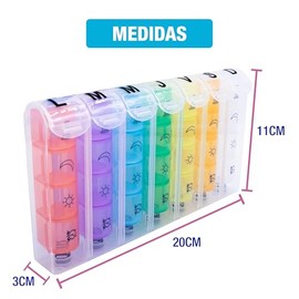 Pastillero Semanal Español 7 Días | Organizador Portátil de Medicamentos | 4 Tomas Diarias AM | Mediodía | Tarde | Noche | Plástico Duradero