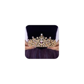 Teyglen Gold Crystal Wedding Tiara for Women Royal Princess Rhinestone Queen Crown Headband for Brithday Pegeant Party Prom Bridal Crown Tiara Hair Jewelry (Gold)