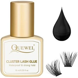 QUEWEL Black Cluster Lash Glue 10ml Waterproof Long-Lasting Super Strong Hold Individual Lash Glue for DIY Eyelash Extensions