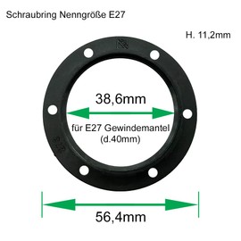 Pack of 3 Screw Rings E27 Plastic Black for Lamp Socket Ring with Two Threads for Lamp Shade or Glass Elements
