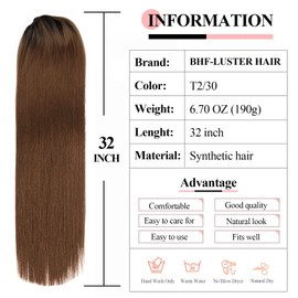 BHF 32" +30” Organic Ponytail-Extensions Long Straight Drawstring Black - Hair Extensions Ponytail Extra Long Clip in Hairpieces for Women (6.7OZ) (32in-Straight ponytail, T2/30)