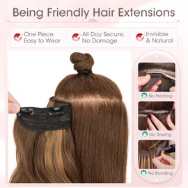 Silk-co One Piece Clip In Hair Extensions Curly 150g Hair Extensions Clip in Hairpieces 5 Clips Wavy Curly Synthetic 3/4 Half Full Head for Laides and Women 20 Inch（50 cm） Light Brown mix Ash Blonde