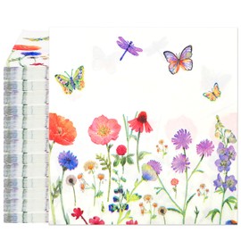 100Pcs Wildflower Paper Napkins, Watercolor Disposable Floral Butterfly Napkins, Spring Wild Flower Dinner Napkins for Baby Shower Wedding Birthday Party (13×13Inch)