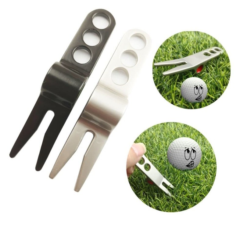 GANPUB 1Pc Silver Golf Ball Fork Pivot Divot Repair Tool