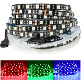 Tesfish 5M RGB LED Strip Light 12V Black PCB Board 5050 IP20 300 LEDs for Bedroom, Kitchen Decoration
