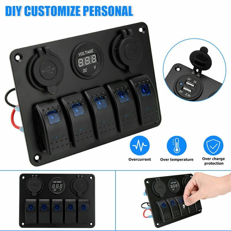 6 Gang 12V Switch Panel LED Light Rocker Circuit Breaker
