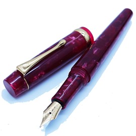 Luxury Writing Fountain Pen Set, RED Acrylic Marble,Medium Nib, Refillable Ink Converter, Ink Cartridge (Blue/Black) Gift Box
