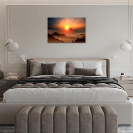 Sunrise Mountain Large Wall Art Nature Tree Pictures Wall Decor Landscape Canvas Master Scenic Painting Modern Artwork Home Decoration for Living Room Bedroom Office Framed 24"x16"