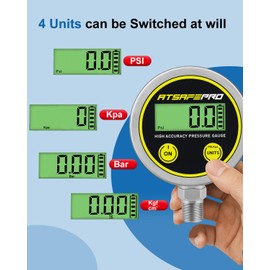300 PSI Digital Pressure Gauge - Stainless Steel Industrial Grade, 2.9-Inch LCD Display, Water Pressure Gauge with 1/4-Inch NPT Bottom Thread,Measuring Hydraulic, Oil, Water, and Air Pressure