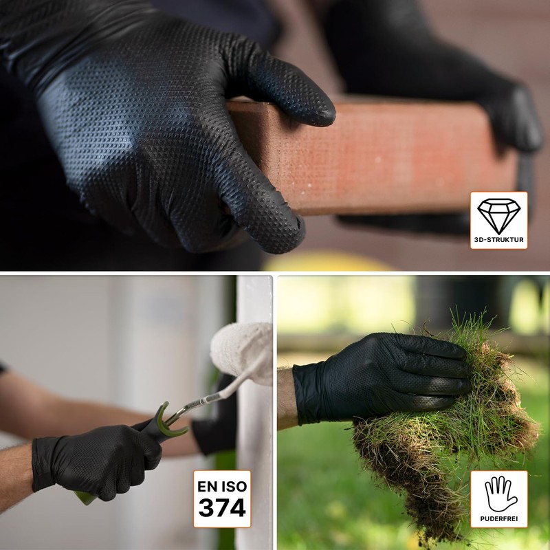 Progrip Disposable Gloves, Black, Extra Strong, Nitrile Gloves, XL, 2